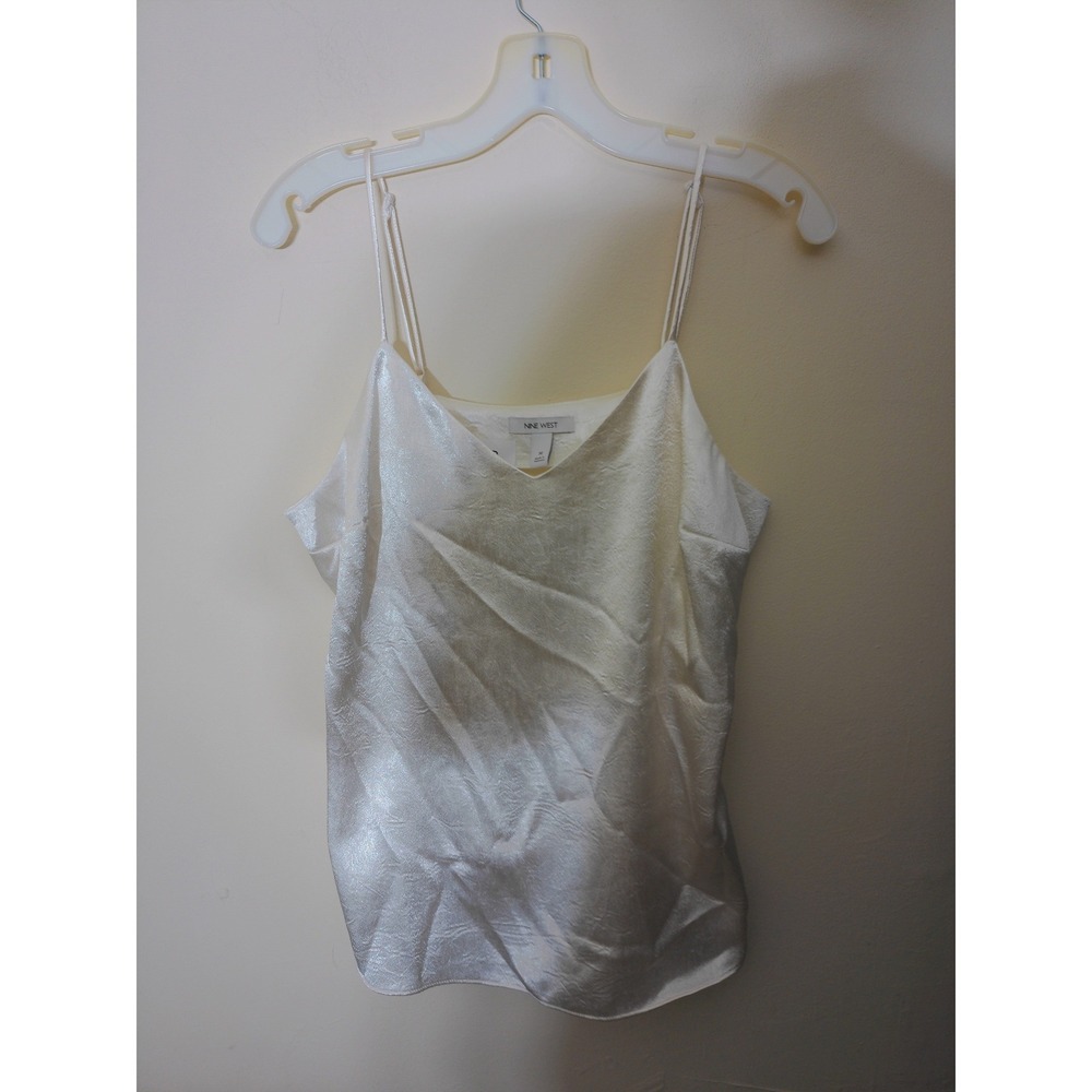Nine West Camisole Top Womens M Cream Ivory Hammered Satin Cowl Neck Minimalist